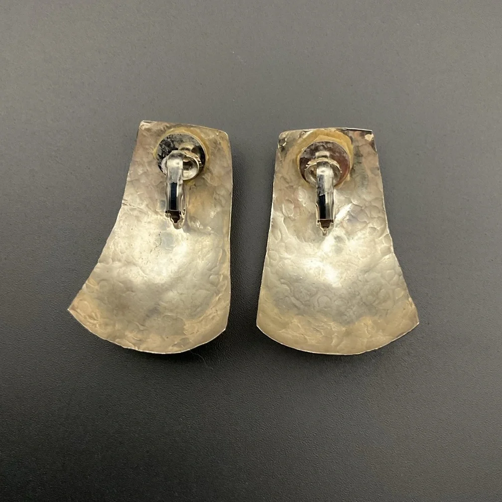 Unique Hammered Metal Clip On Earrings
